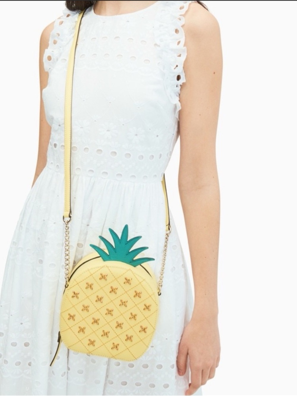 Kate Spade Bag Pineapple Crossbody Novelty Yellow Green Beaded Leather